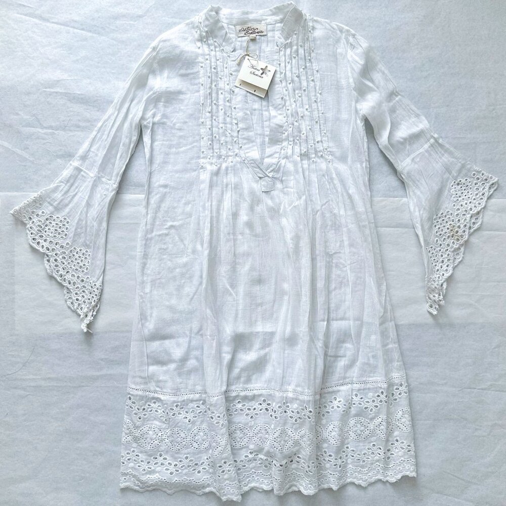 NWT Antica Sartoria Positano Capri white boho a-line dress Sz S